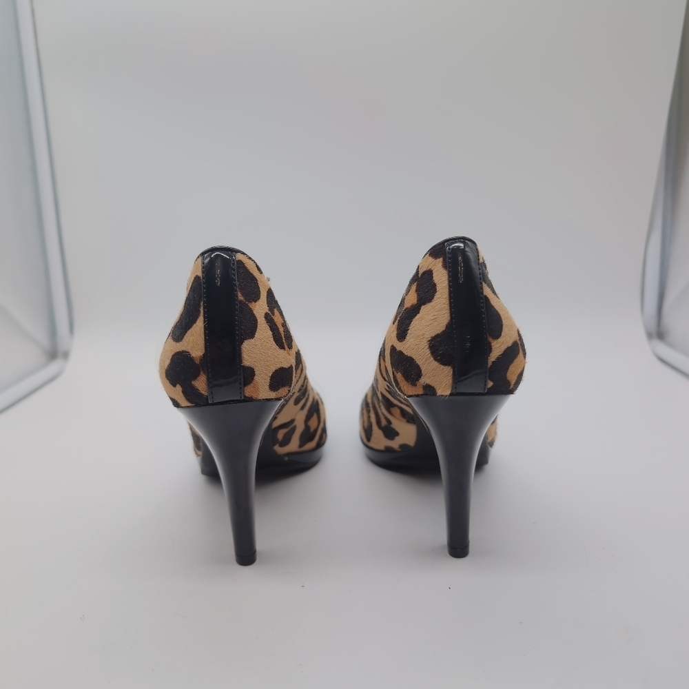 Anne Klein Lolana Leather Fur Leopard Print Heels Sz 8.5 - Picture 5 of 8